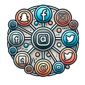 Conjunto de iconos de redes sociales con un distintivo de anuncio, simbolizando campañas de publicidad digital.