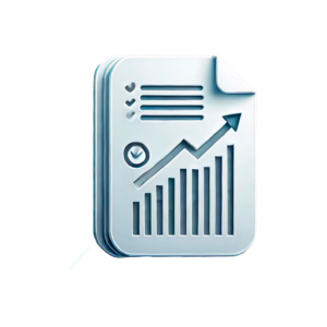 Ícono de documento con un gráfico de barras ascendentes, representando análisis de datos y estrategias de engagement.