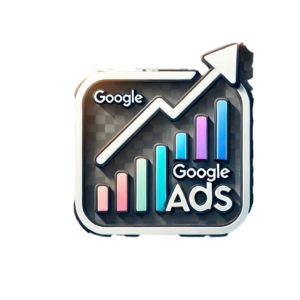 Ícono de Google Ads integrado con un gráfico de crecimiento, simbolizando campañas publicitarias exitosas y aumento de conversiones.